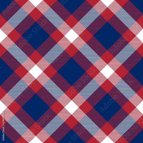 Patriotic Tartan  of White , Blue, Red Seamless Patterns