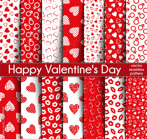 Fourteen Valentine's Day Seamless Vector Patterns.