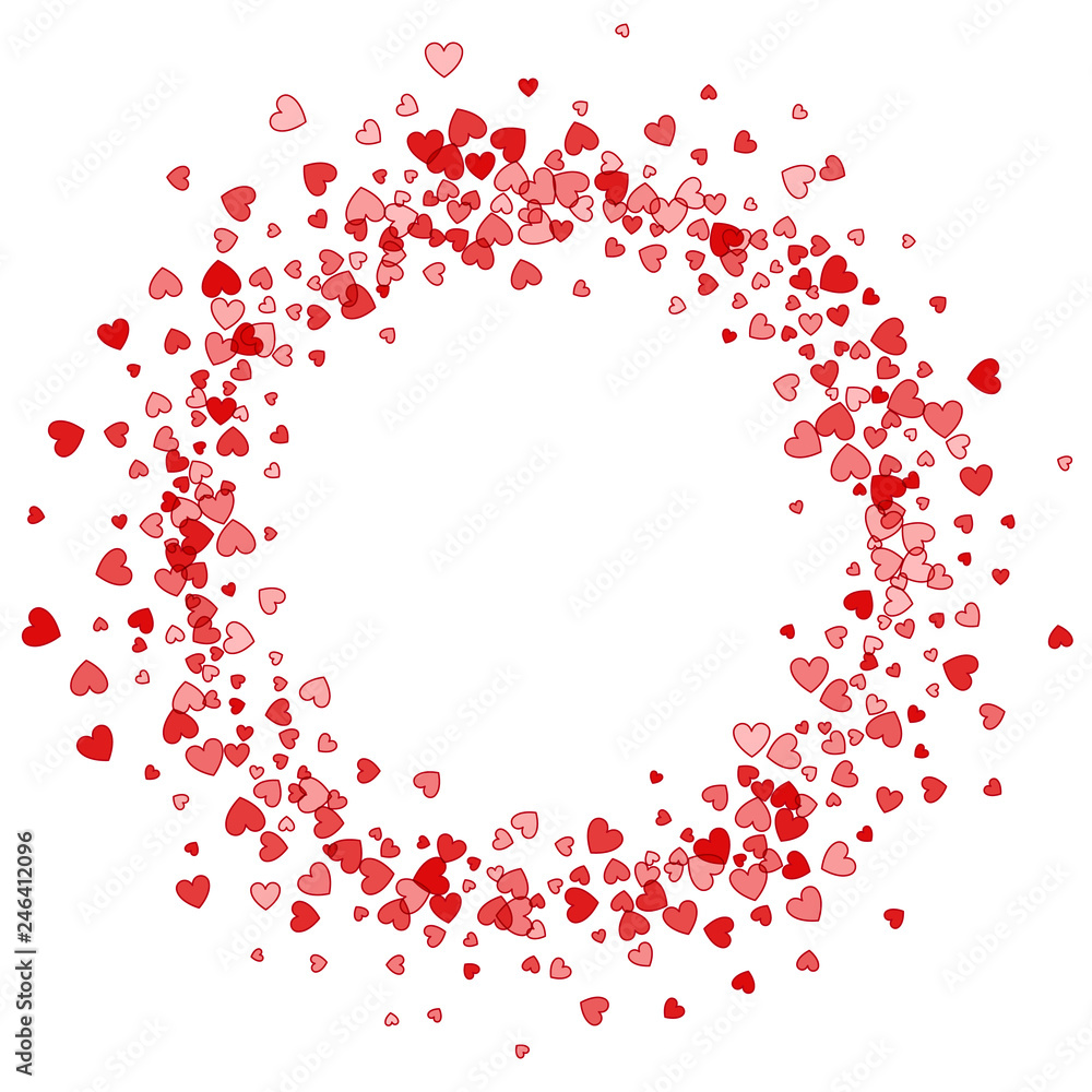 Frame or border of random scatter hearts