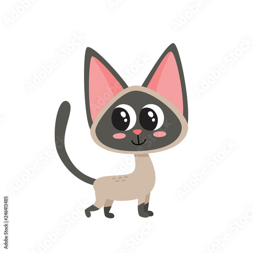 Vector illustration of cartoon siamese funny cat isolated on white