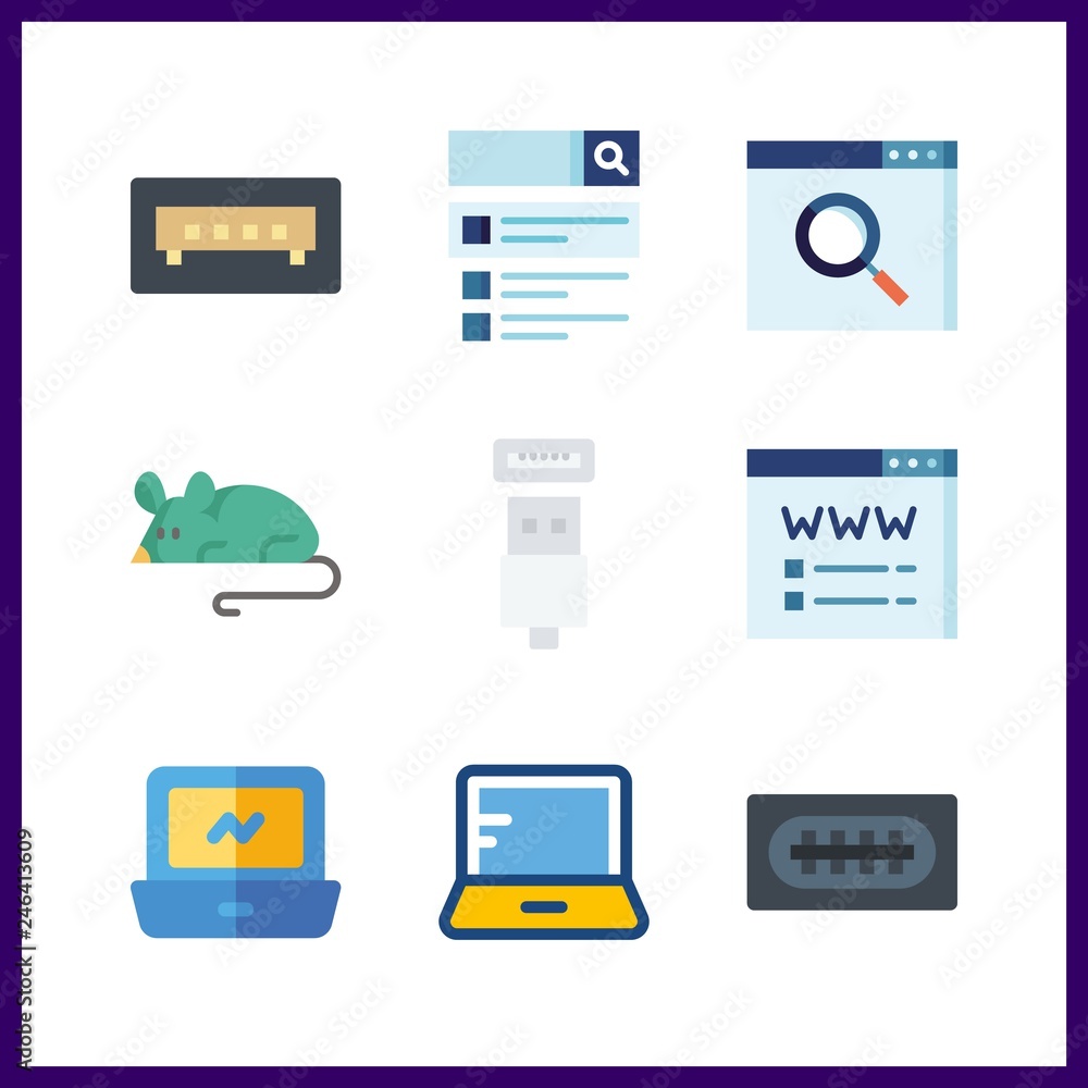9 pc icon. Vector illustration pc set. search and usb icons for pc works 9 pc icon. Vector illustration pc set. search and usb icons for pc works
