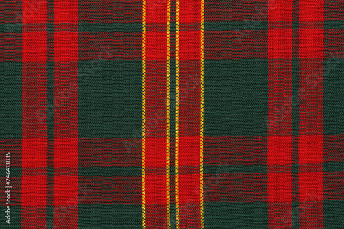 Close up on classic red and green tartan fabric. Directly above.