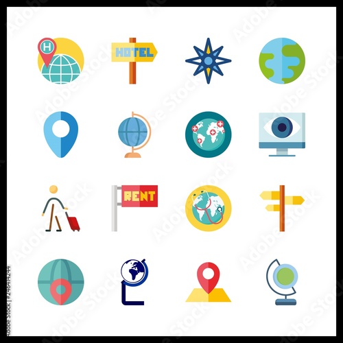 16 map icon. Vector illustration map set. tourist and windrose icons for map works