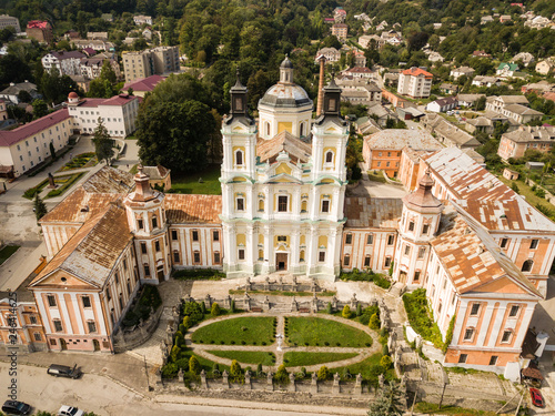 Aerial view from drone to Jesuits Monastery and Seminary, Kremenets, Ukraine