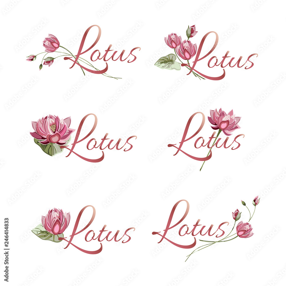 Naklejka premium Set of floral bouquets with pink lotus.Logo, template,brand