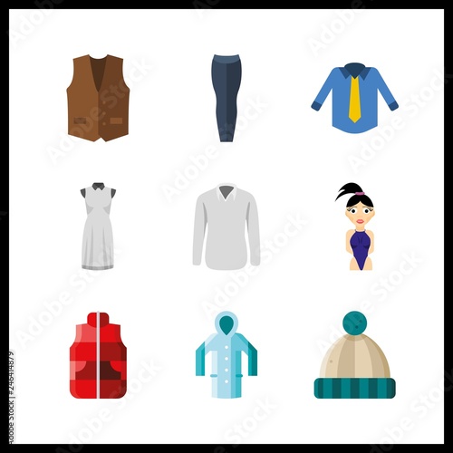 9 clothes icon. Vector illustration clothes set. shirt and raincoat icons for clothes works