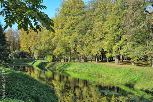 canal in the park and trees along the shore