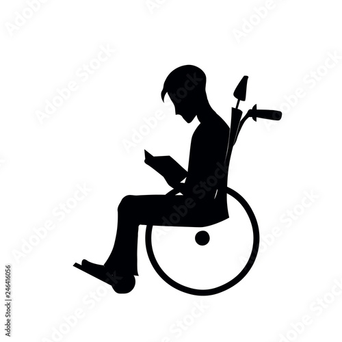 Silhouette of a paralyzed person in a wheelchair,