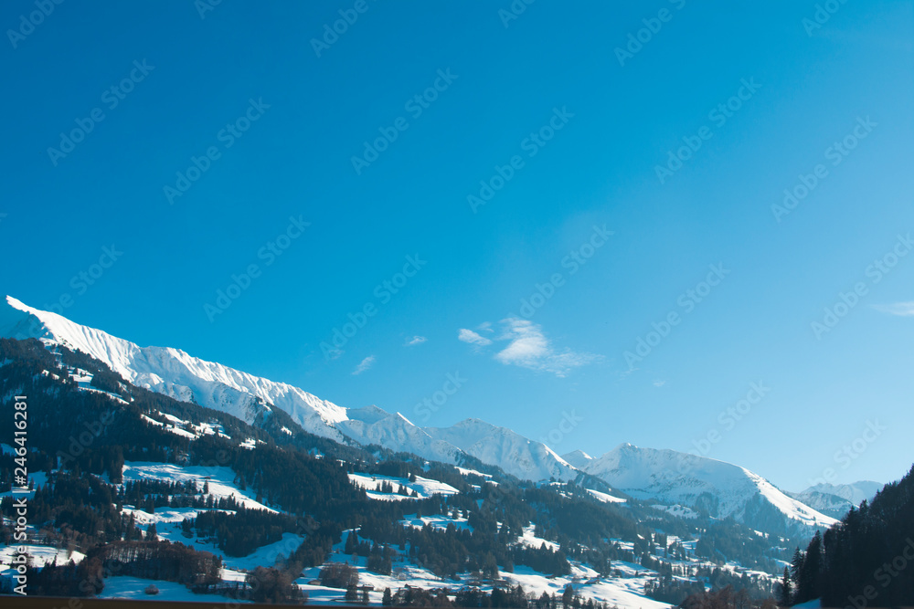 Panorama of the Alpine Mountains in the snow