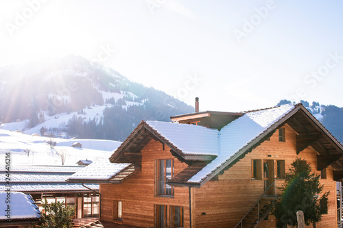 House in the Alps, snow, mountains