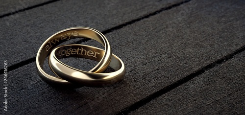 Two wedding rings intertwined with phrase always together in English Stock  Photo | Adobe Stock
