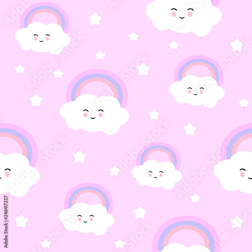 Cute cloud rainbow and star cute seamless pattern  cartoon vector  nursery background for Kid and baby.