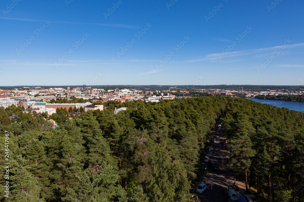 View of Tampere Finland taken at Pyynikki lookout tower at summer day