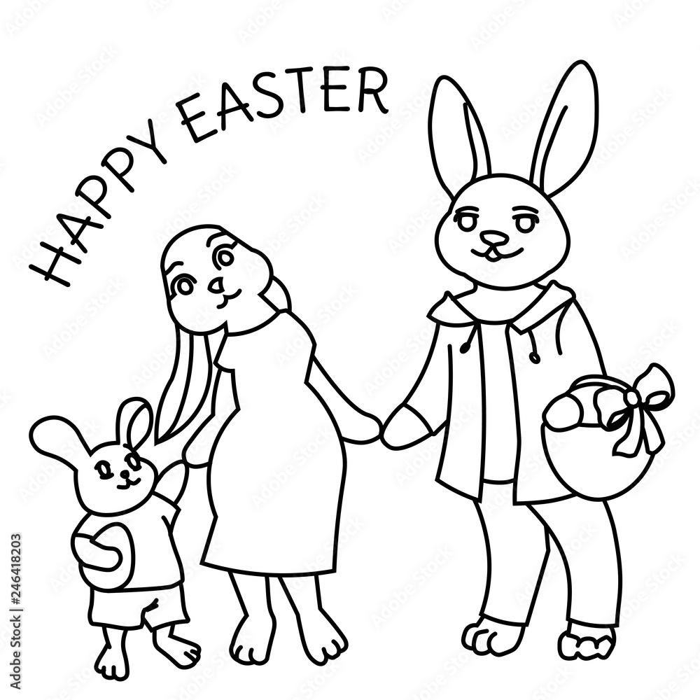 Happy Easter rabbit family card vector illustration Happy Easter rabbit family card vector illustration