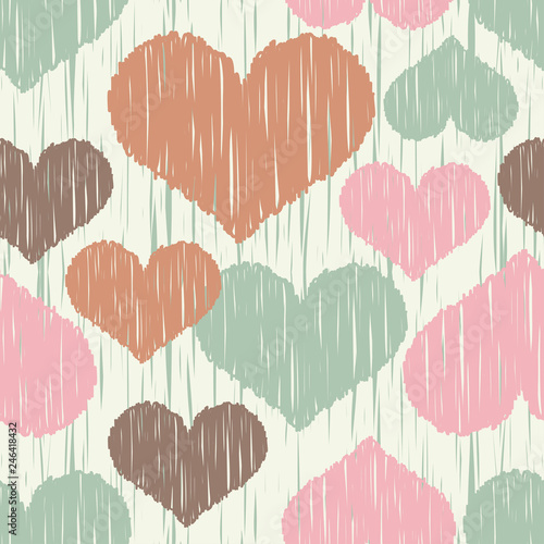 Mosaic of hearts with hatching texture. Valentine's day. Vector illustration. Can be used for wallpaper, textile, invitation card, web page background.