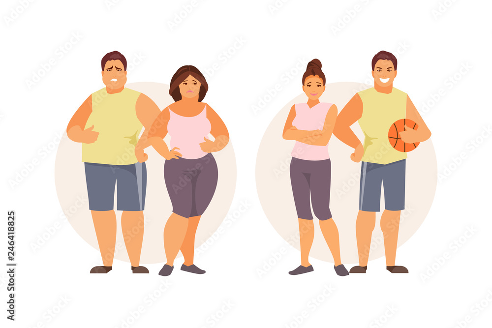 Fat and slim couple vector