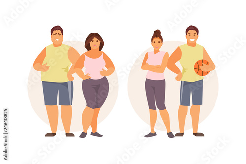 Fat and slim couple vector