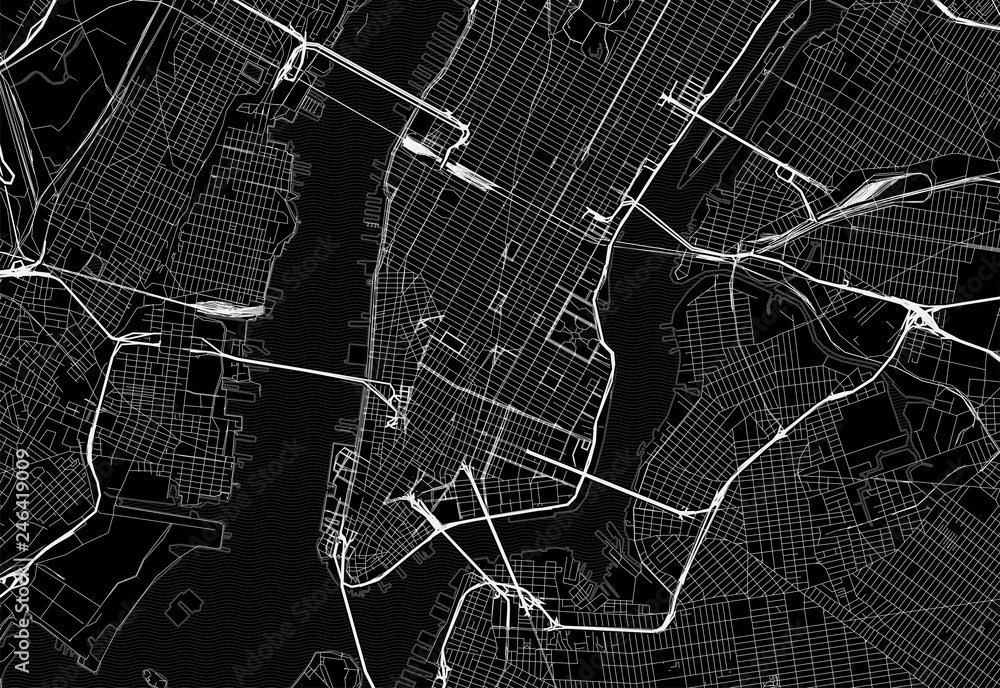 Black map of downtown New York City