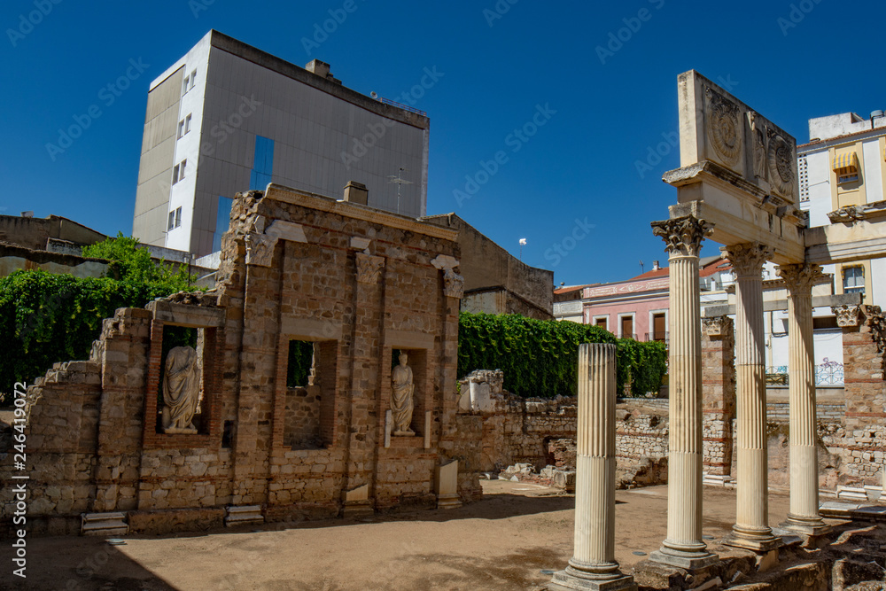 Ruins of the old Augusta Emerita Municipal Forum of Merida