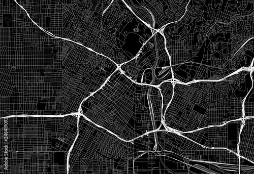 Black map of downtown Los Angeles, U.S.A