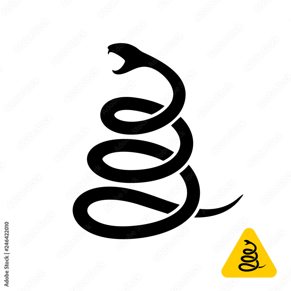 Snake black silhouette. Snake logo with warning.