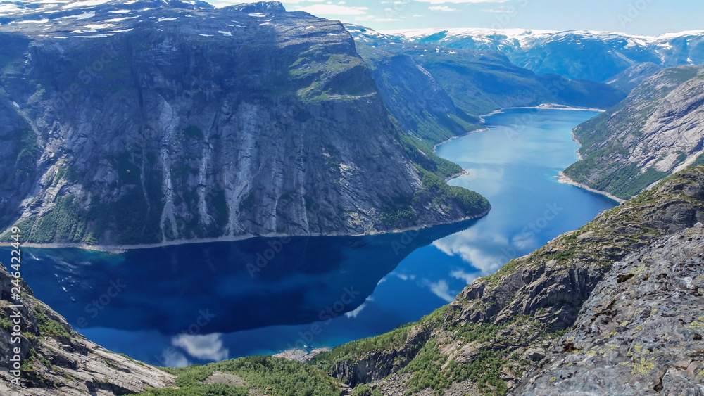 Naklejka premium blue lakes in Norway,spectacular tourist area and mystical nature