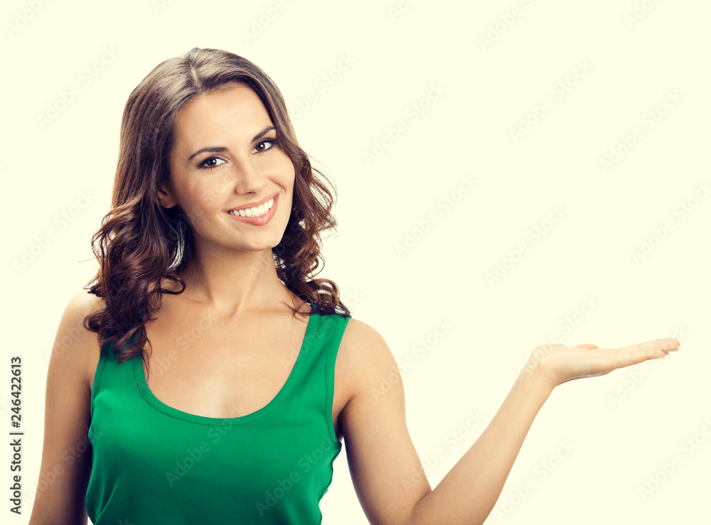 Beautiful young woman showing Beautiful young woman showing
