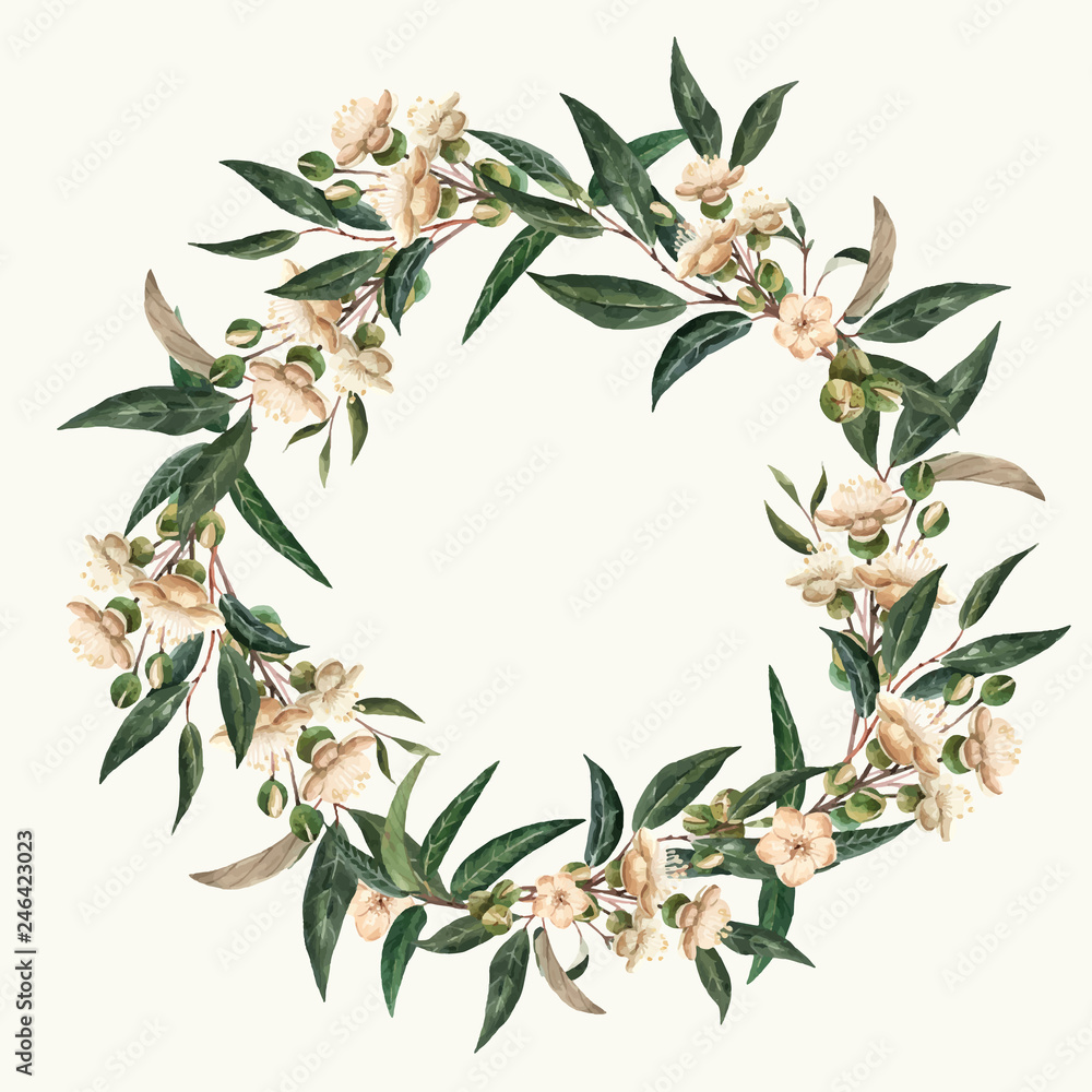 Watercolor floral vector wreath