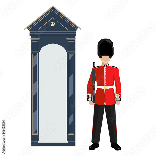 Sentry of The Grenadier Guards outside Buckingham Palace - vector illustration