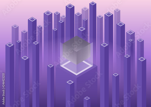 Isometric geometric pattern  bright vertical blocks and cubes. Perfect background for your design projects. - Vector graphics