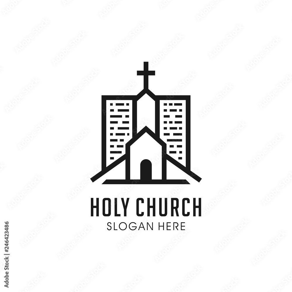 Church Art Line Style Christian Logo Design Stock Vector | Adobe Stock