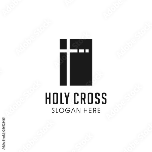 Simple Rectangle Book Holy Church Christian Cross Logo Modern Vector