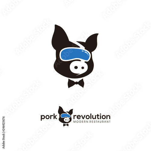 Modern Robotic Pig Head for Restaurant Logo Design Vector Simple