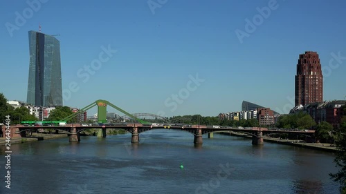 Main River, Floesser Bridge and European Central Bank, ECB, Frankfurt am Main, Hesse, Germany photo