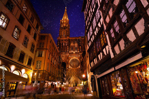 Night view of Strasbourg and Notre Dame Cathedral