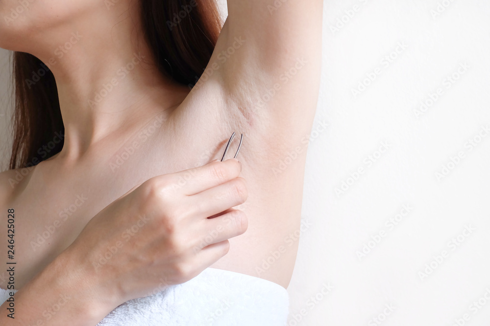 Hands are shaved, armpits or plucking the armpits by using a razor, Depilation and skin care concept. Hands are shaved, armpits or plucking the armpits by using a razor, Depilation and skin care concept.
