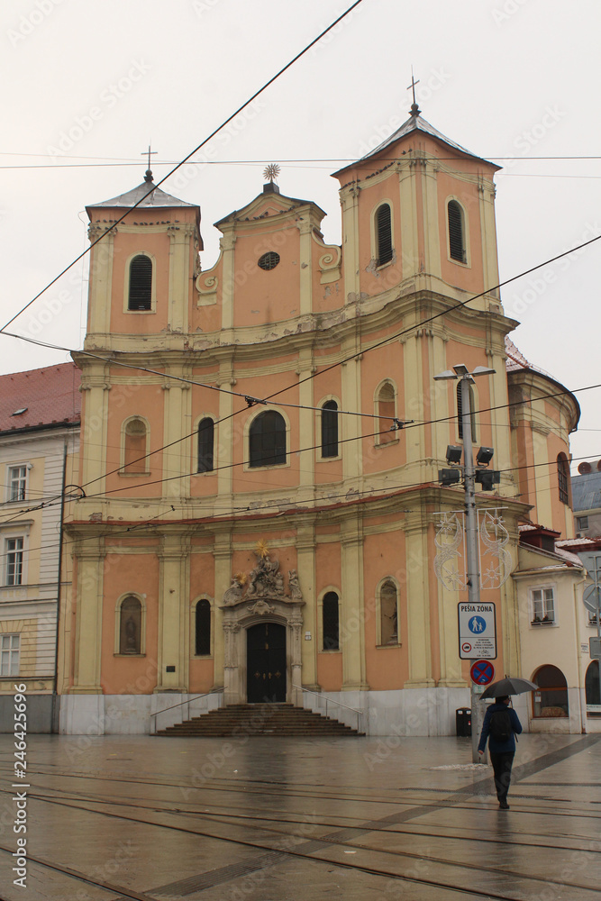 Obraz premium The Trinitarian Church or Trinity Church, full name Church of Saint John of Matha and Saint Felix of Valois, is a Baroque-style church in Bratislava`s Old Town borough