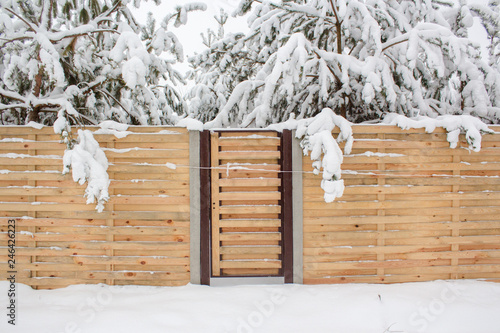 wooden fence in snow