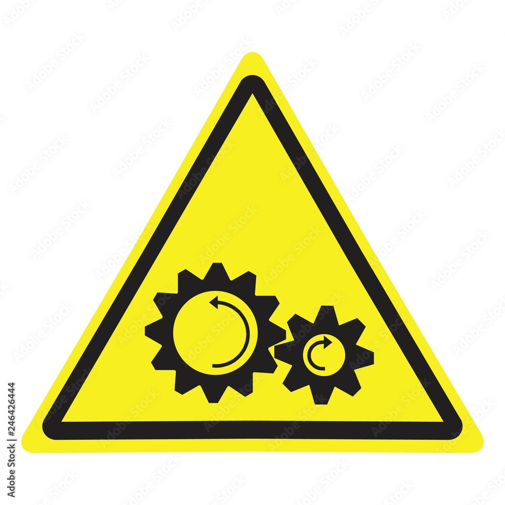 Warning sign with rotating parts hazard symbol Warning sign with rotating parts hazard symbol
