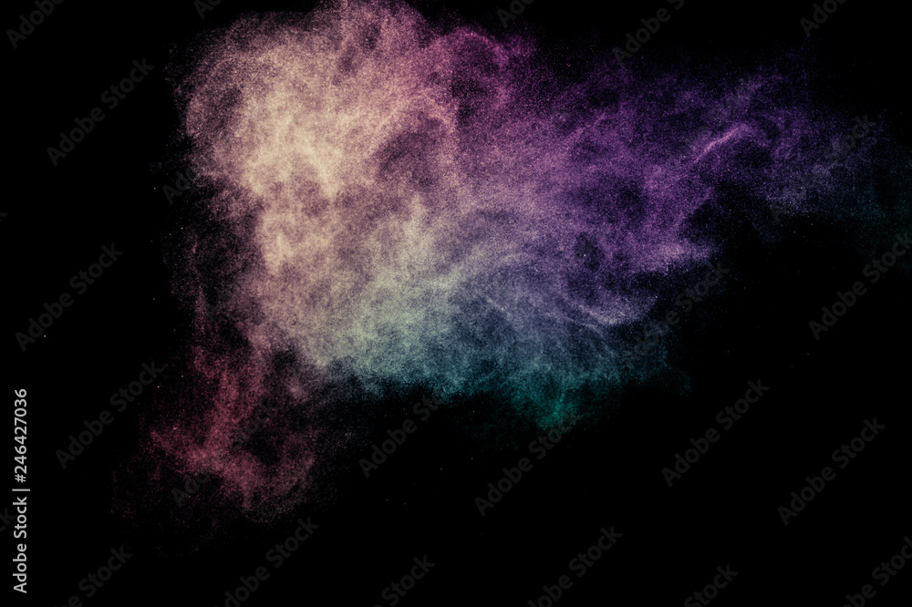 powder of Galaxy and Nebula color spreading for makeup artist or graphic design in black background