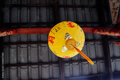 Chinse paper lantern hanging from temple sealing