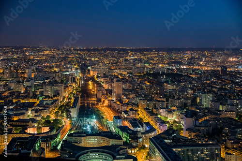 Sunset aerial view of the famous Gare Vaugirard train station and downtown citypscape