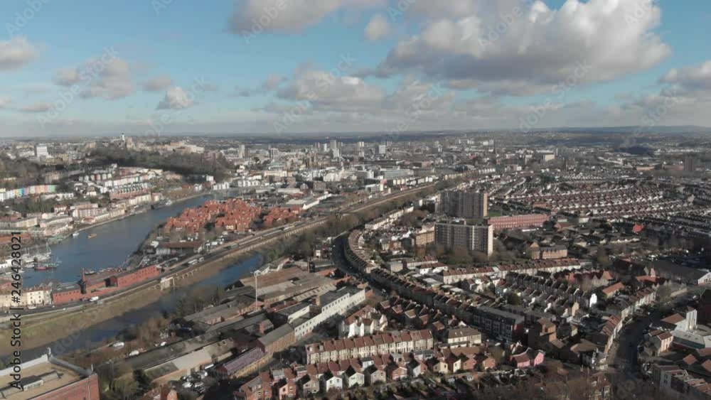Aerial drone shot of city of Bristol, England Aerial drone shot of city of Bristol, England