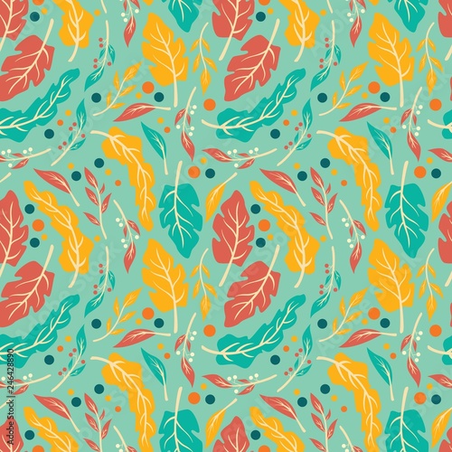 Seamless pattern design with hand drawn flowers and floral elements