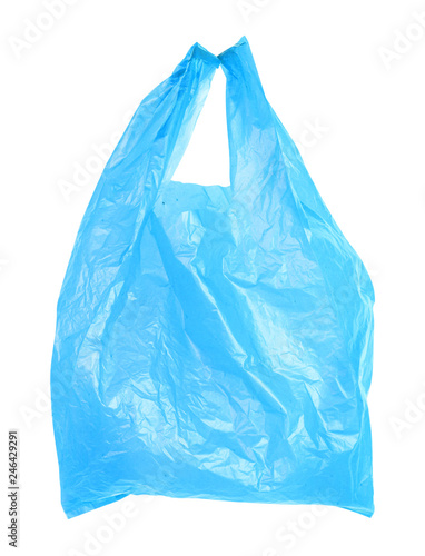 Blue plastic bag isolated on white background with clipping path