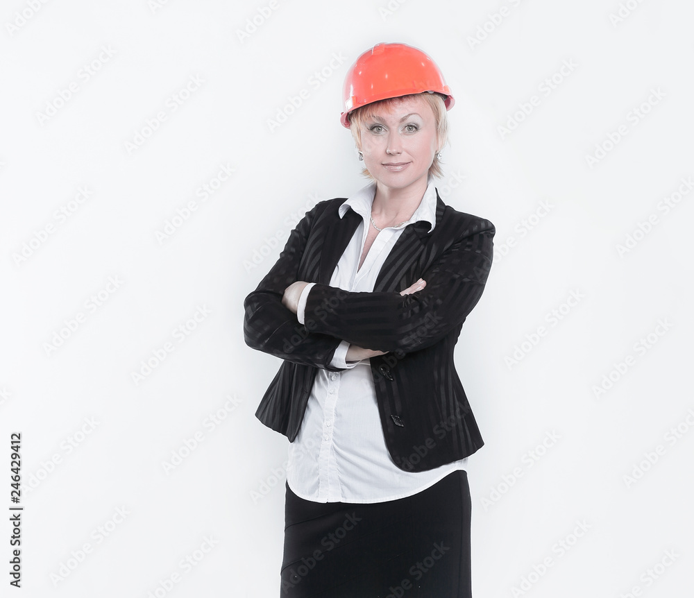 portrait of a female architect with documents.isolated on white portrait of a female architect with documents.isolated on white