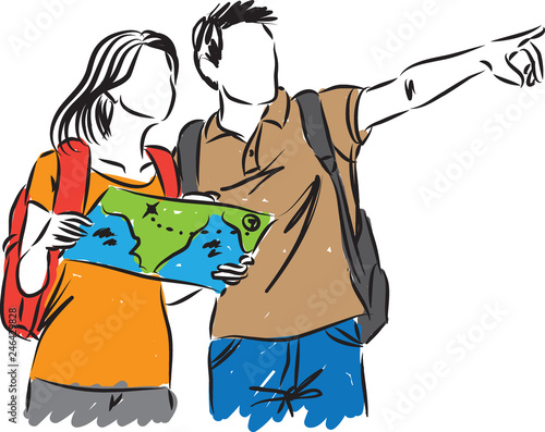  tourists with a map illustration