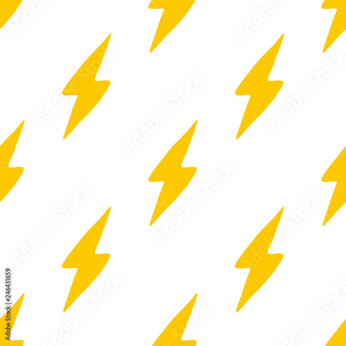 Seamless pattern with lightning bolt drawn by hand. Vector background