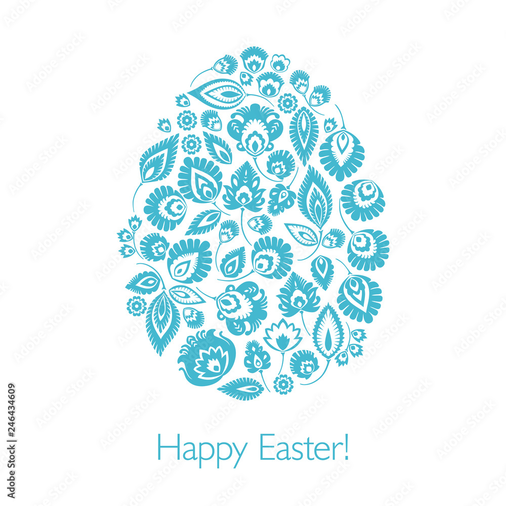 Happy Easter – kartka wielkanocna z tradycyjną wycinanką łowicką na białym tle - obrazy, fototapety, plakaty 