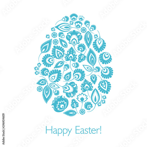 Happy Easter – kartka wielkanocna z tradycyjną wycinanką łowicką na białym tle